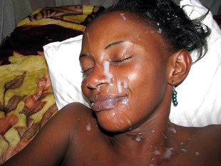 Slutty black woman takes messy facial